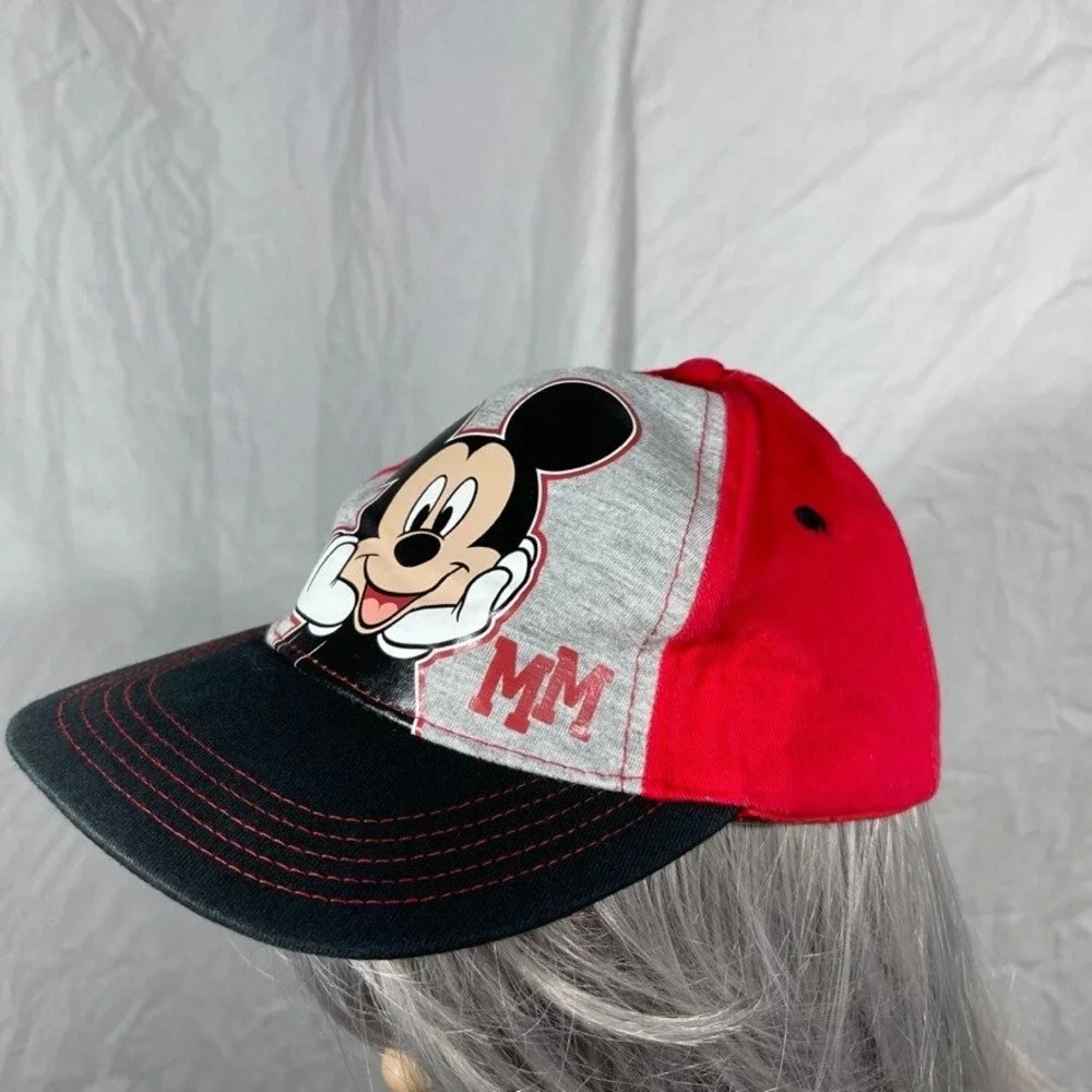 Disney Mickey Mouse Hat Cap Snapback Boys One Size Red Gray Adjustable‎ Cartoon